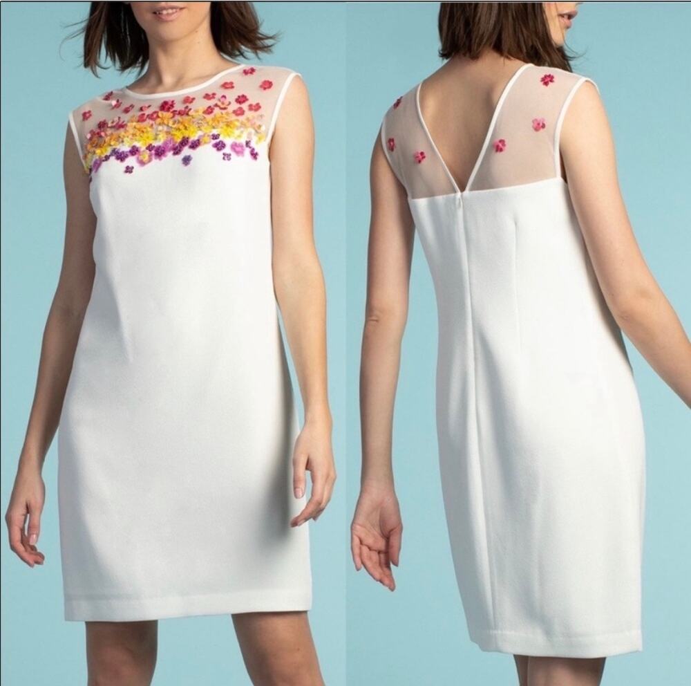 ✨NWT Trina Turk Prismatic Floral Sequin Embellished Sheer Sheath Dress Sz 8